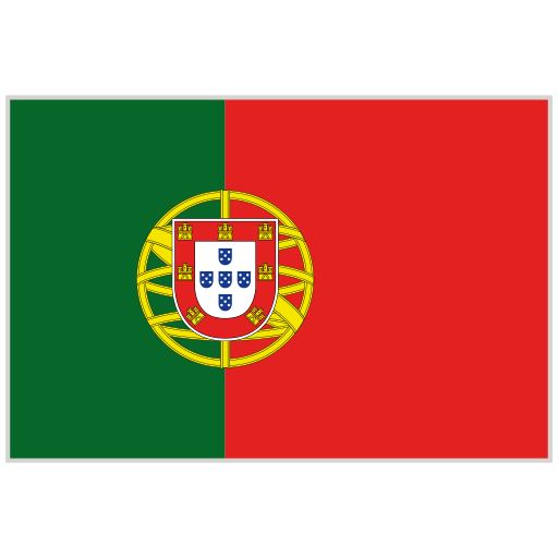 flag of portugal: green left half and red right half with the national coat of arms centered between the fields.