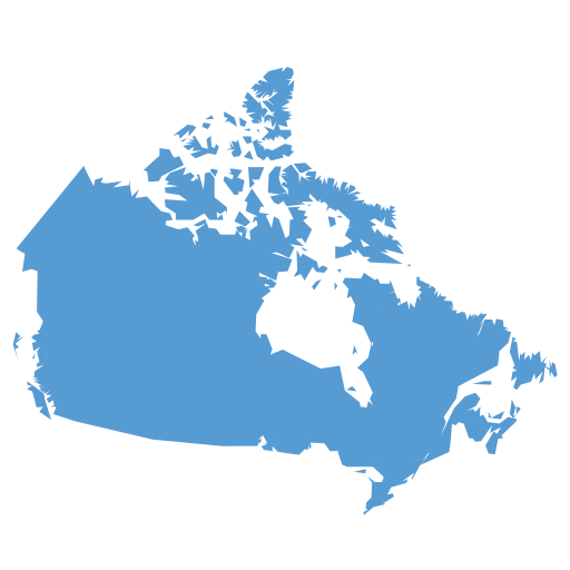 silhouette map of canada in blue on a black background