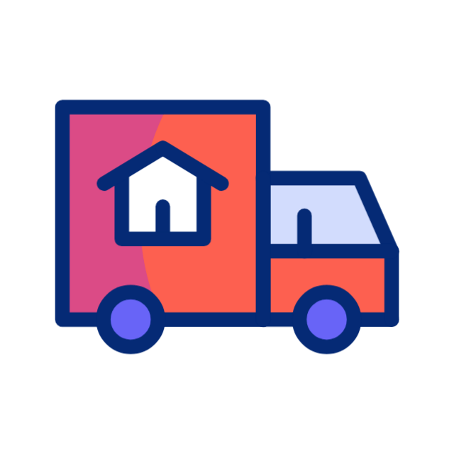 moving truck with a house symbol on the side, indicating home relocation or moving services.