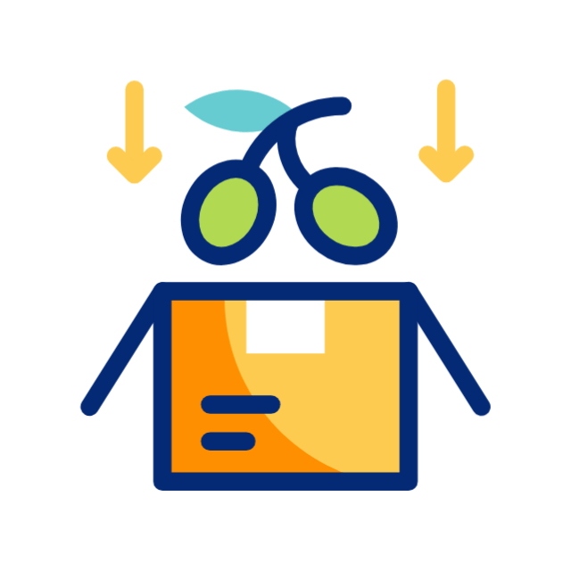 illustration of a bicycle above an orange box with two yellow arrows pointing down, representing bike delivery.